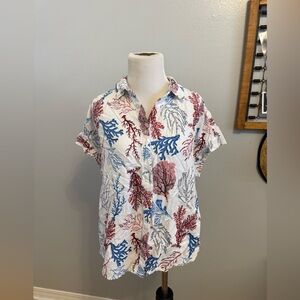 Jane and Delancey Women's White and Blue Button Down Shirt